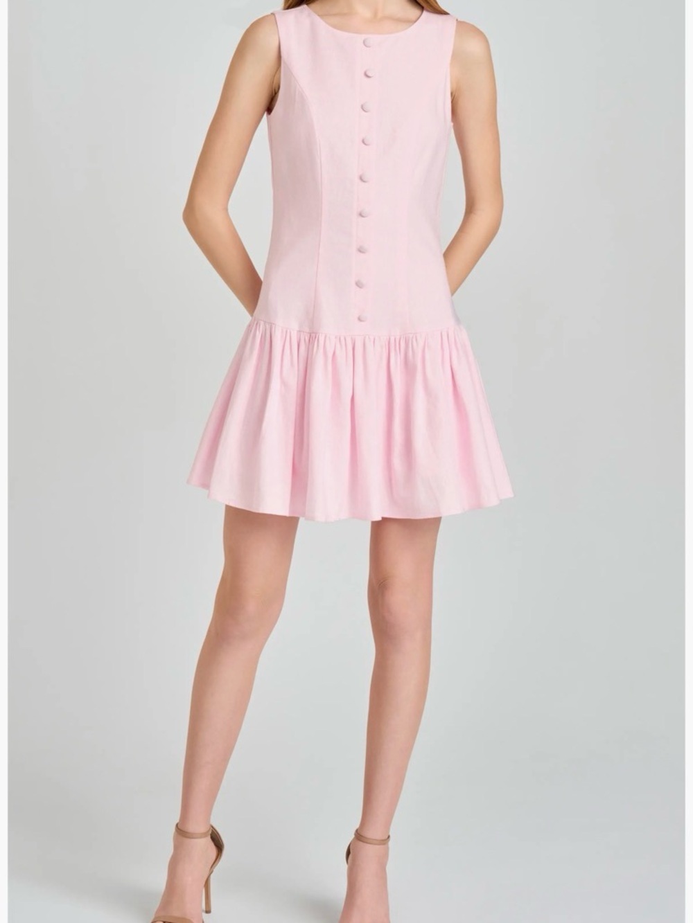 Wayf Light Pink Sleeveless Button-Front Mini Dress